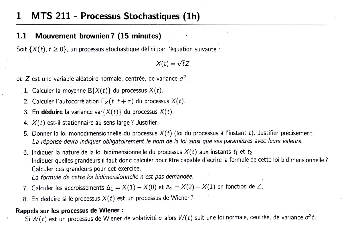 Exemple d'énoncé d'exercice de mathématiques envoyé par un étudiant